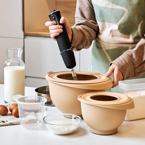 Миски для взбивания с крышкой (2,1 л и 5,3 л) и мерным стаканом (0,7 л), цвет какао «Кулинар» №1 (3 предмета)