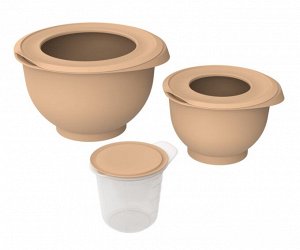 Миски для взбивания с крышкой (2,1 л и 5,3 л) и мерным стаканом (0,7 л), цвет какао «Кулинар» №1 (3 предмета)