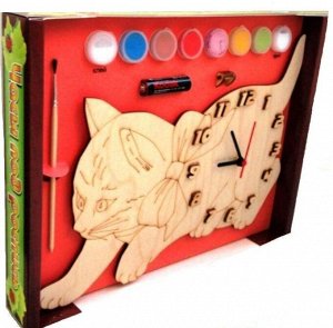 Часы с циферблатом под роспись "Кошка" с красками