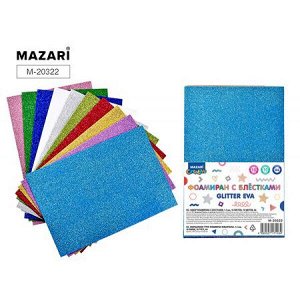 Набор фоамирана/пластичной замши А4 10л 10цв 1.5мм с блестками M-20322 Mazari