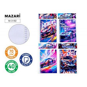 Блокнот на спирали 125х170 мм 40л клетка "СПОРТКАРЫ" M-3192 Mazari