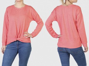 Женский нежно-розовый пуловер Eyeshadow – эффектная имитация подвязанного низа №4008