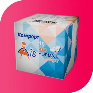 Прокладки гигиенические МиС Комфорт Нормал Софт с суперабсорбентом, 3 капли (длина 215мм), 10 штук в индивидуальной упаковке