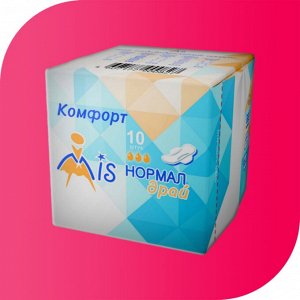 Прокладки гигиенические МиС Комфорт Нормал Драй с суперабсорбентом, 3 капли (длина 215мм), 10 штук в индивидуальной упаковке