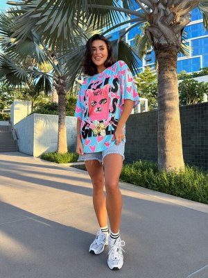 Футболка Bona Fashion: OVERSIZE T-shirt "Meow Criminal"