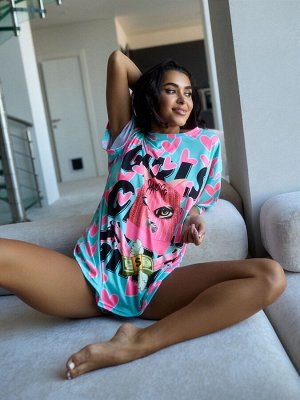 Футболка Bona Fashion: OVERSIZE T-shirt "Meow Criminal"