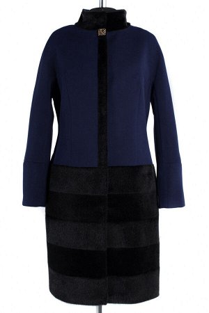 02-0772 Пальто женское утепленное SALE Кашемир/Искусственная нерпа темно-синий