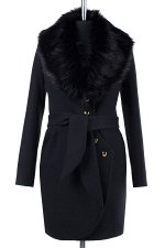 02-1858 Пальто женское утепленное (пояс) Пальтовая ткань черный