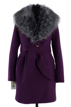 02-0830 Пальто женское утепленное (пояс) Пальтовая ткань фиолетовый