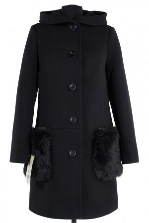 02-1327 Пальто женское утепленное Пальтовая ткань черный