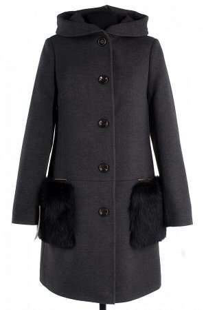 02-1324 Пальто женское утепленное Пальтовая ткань серый