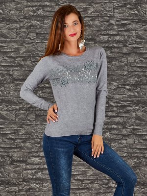 Свитер Состав: 50% Viscose, 45% Modal, 5% Spandex Цвет: grey Длина: 56 Длина рукава: 61. Стразы.