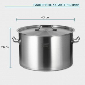 Кастрюля Hanna Knövell с крышкой, 35 л, d=40 см, h=26 см, толщина 1 мм, дно ТРС, толщина дна 4.6 мм, 201 сталь, индукция