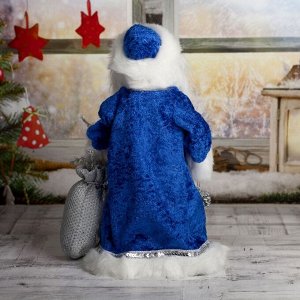 Дед Мороз "Шик" в синей шубке с мешочком, двигается, без музыки, 40 см