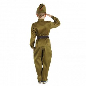 Детский карнавальный костюм "Военный", брюки, гимнастёрка, ремень, пилотка, р-р 36, рост 140 см