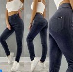 Брюки зауженные вельветовые, пояс на резинке, графит