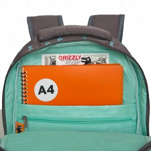 Рюкзак школьный GRIZZLY с карманом для ноутбука 13", анатомической спинкой, для девочки
