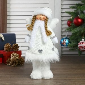 Кукла интерьерная "Ангел-девочка в белом платье с сердечками" 35 см