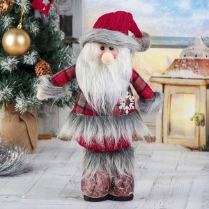 Мягкая игрушка "Дед Мороз - шубка в клетку" 14х30 см, красно-серый
