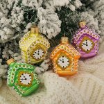 Ёлочное украшение &quot;Домик с часами&quot; 7,5 см, микс