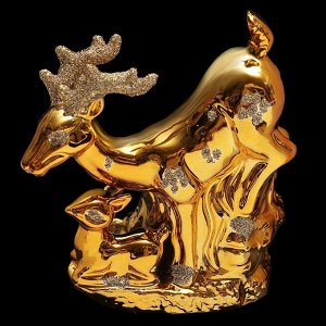 Сувенир керамика "Золотой олень с оленёнком" 17,7х15,5х6,2 см