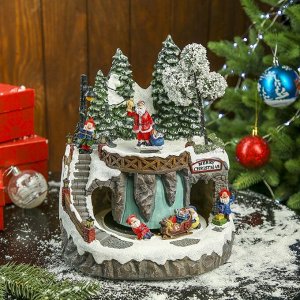 Сувенир полистоун музыкальный, световой "Резиденция Деда Мороза" вращается 27х23х23 см