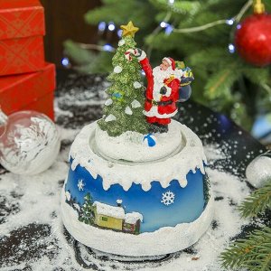 Сувенир полистоун световой "Дедушка Мороз украшает ёлку" вращается 17х12,5х12,5 см