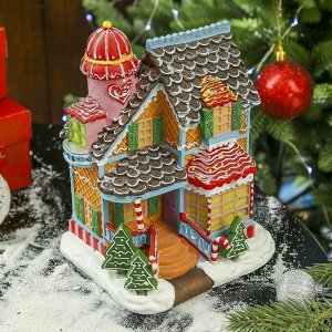 Сувенир полистоун световой "Зимний пряничный домик" 19х14,5х12 см