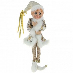 Новогоднее украшение "Шут" мальчик в белом камзоле с опушкой, большой