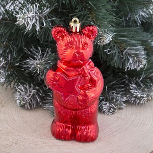 Украшение ёлочное "Мишка со звездой" 12,5х6 см красный
