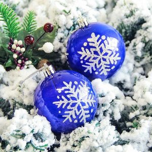 Набор шаров пластик d-7 см, 6 шт "Глянец снежинка" синий