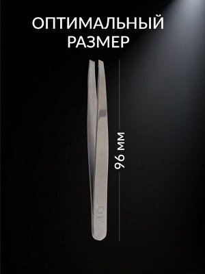 Пинцет Premium скошенный, широкий, 9.6 см, на блистере, цвет серебристый