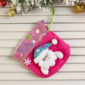Мягкая подвеска "Мешочек для подарков - Дед Мороз" 15*16 см розовый