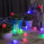 Гирлянда &quot;Нить&quot; 5 м с насадками &quot;Ёжики&quot;, IP20, прозрачная нить, 20 LED, свечение RG/RB, мигание, 220 В