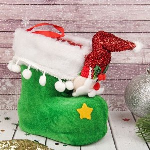 Подарочная упаковка «Сапожок», с Дедом Морозом, цвет зёленый