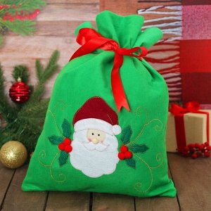 Мешок для подарков "Дед Мороз" на завязках, цвет зелёный