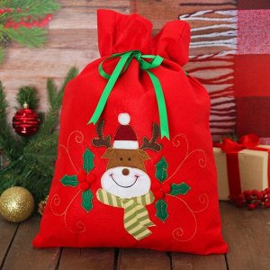 Мешок для подарков "Новогодний олень" на азавязках, цвет красный