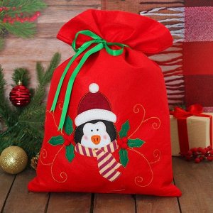 Мешок для подарков "Новогодний пингвин" на завязках