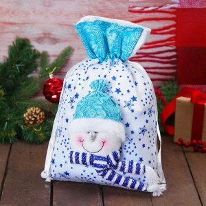 Мешок для подарков "Снеговик" синие звёзды