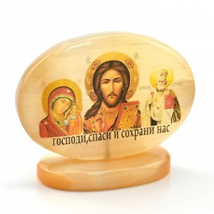 Икона из селенита Автомобильная на подставке№3 Б.М.Казанская Иисус и Николай Чудотворец, 70*30*58мм