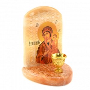 Икона из селенита с подсвечником "Б.М.Воспитание" 55*50*75мм