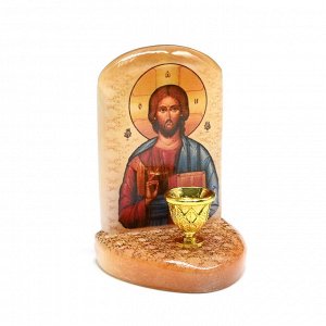 Икона из селенита с подсвечником "Господь Вседержитель" 55*50*75мм