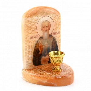 Икона из селенита с подсвечником "Сергий Радонежский" 55*50*75мм