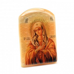 Икона из селенита с подставкой "Божией Матери Умиление" арка большая, 50*30*65мм