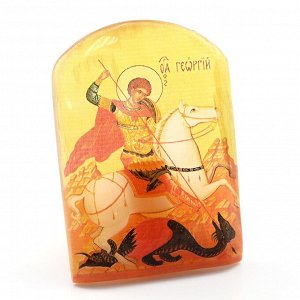 Именная икона из селенита "Георгий Победоносец" (на коне) арка большая, 50*30*65мм