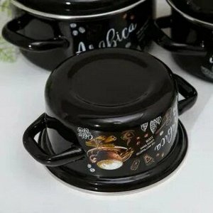 Набор кастрюль 3 шт, (1 л, 1,5 л, 2,3 л), цилиндр., обод, эмаль. сталь, корич, АРАБИКА-1
