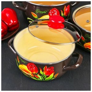 Набор кастрюль 3 шт, (1.5 л, 2 л, 3 л), сфер, эмаль. сталь, корич, ГРАЦИОЗНЫЙ-ЭКСТРА