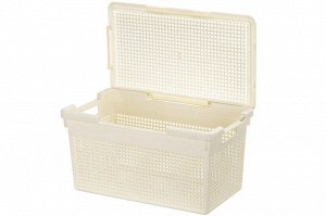 Корзина с крышкой 21 л "Лофт" узкая, слоновая кость (45,5*26,5*23,5 см)