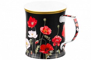 Кружка 400 мл "Маки на черном" из новой фарфоровой посуды NEW BONE CHINA, 12,5*9*10 см