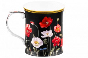 Кружка 400 мл "Маки на черном" из новой фарфоровой посуды NEW BONE CHINA, 12,5*9*10 см